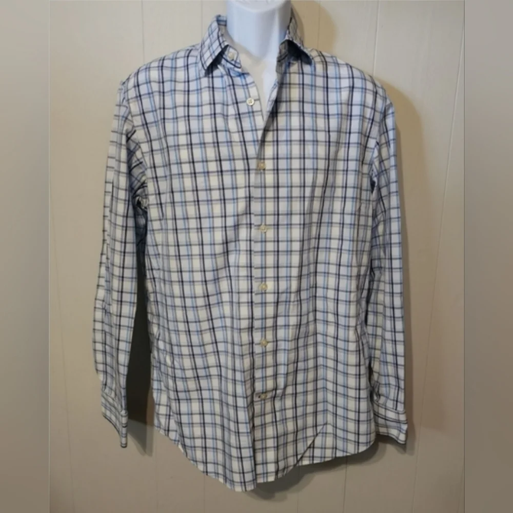 Banana Republic Shirt Medium Checkered Button Front Long Sleeve Blue‎ A493